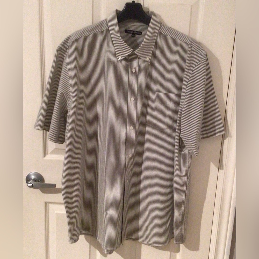 George Men's Pinstripe Button-Down Shirt - Kaki Green pinstripe on White